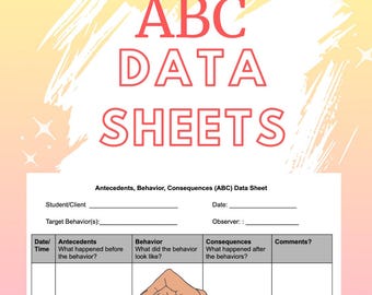 ABA therapy data sheets, ABC data sheets, behavior tracking sheets, ABA data collection tools, behavioral data collection sheets