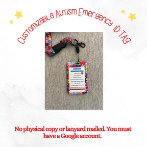 Custom emergency ID tag, personalized autism ID tag, emergency ID for autism, autism safety id tag, custom autism identification tag,