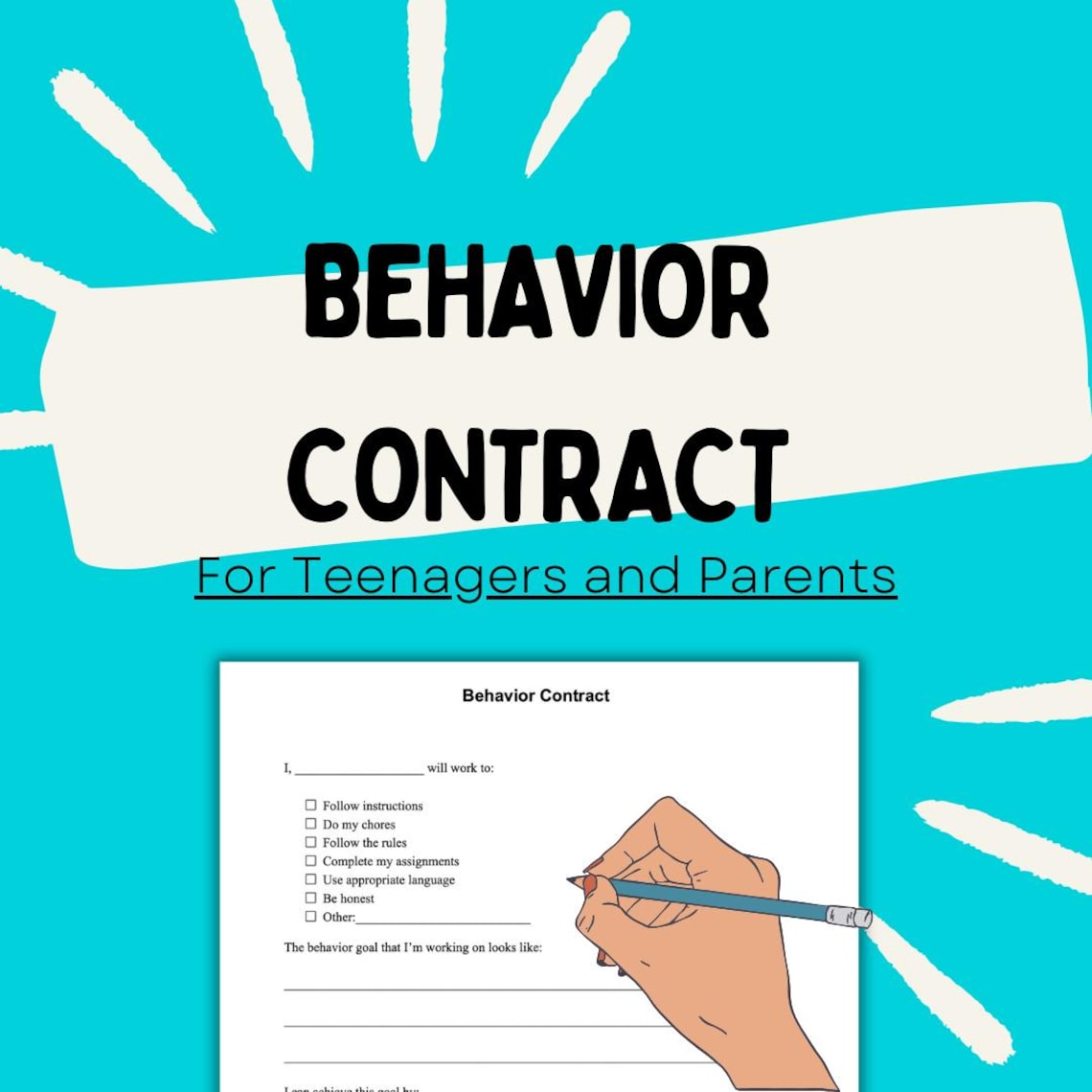 Aba Therapy Behavior Contract, Digital Behavior Contract, Teen ABA ...