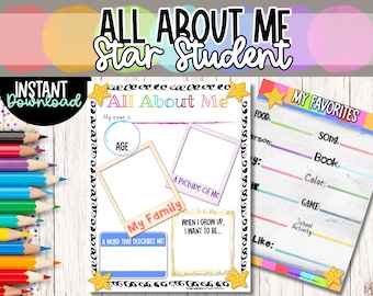 Arkusz roboczy „Wszystko o mnie” Aktywność ucznia-gwiazdy Plakat „Wszystko o mnie” Pytania Uczeń tygodnia-gwiazda do wydrukowania Wszystko o mnie Klasa