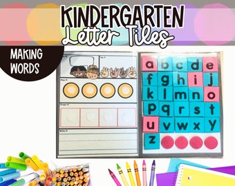 Do druku natychmiastowego pobrania mata do mapowania słów z kafelkami liter do tworzenia słów, aktywności fonetycznych