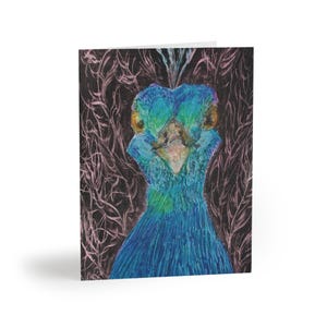 Grußkarten Set von 8 - Blaues Pfau Design