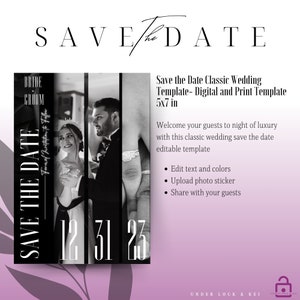 Save the Date Classic Wedding Template (Digital and Print Friendly) -5x7in