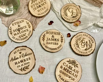Engraved Wedding Coaster For Guests | Wedding Table Place Setting | Natural Wood | Customisable | Rustic Table Décor | Wedding Gift