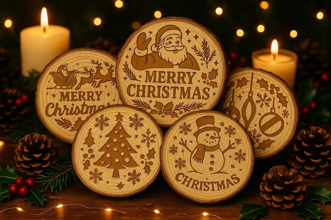 Wooden Christmas Coaster, Christmas Coaster, Wooden Engraved Christmas ...