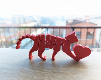 Flexi Cat With Heart, Fidget Toy, Articulated Cat