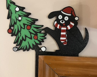 Dog Vs Christmas Tree Door Decoration, Christmas Ornament Door Decoration