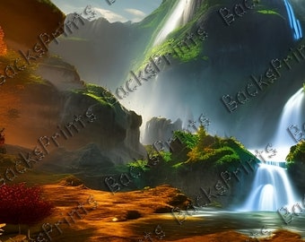 Waterfall Over Mountains