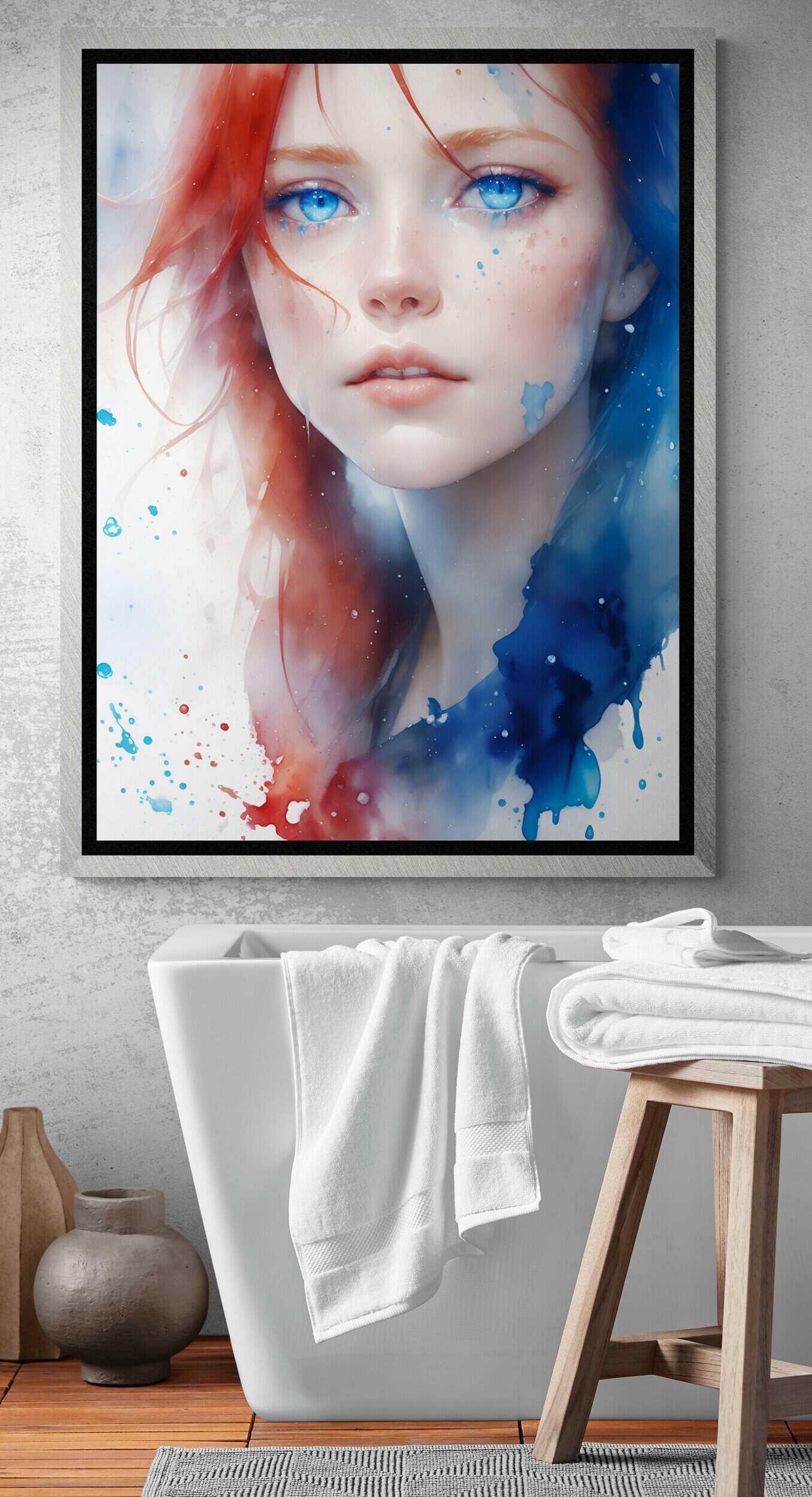 Girl With Blue Eyes and Orange Hair, Digital Art for Wallpaper for