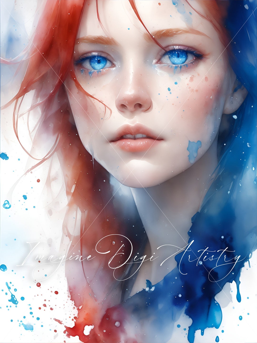 Girl With Blue Eyes and Orange Hair, Digital Art for Wallpaper for