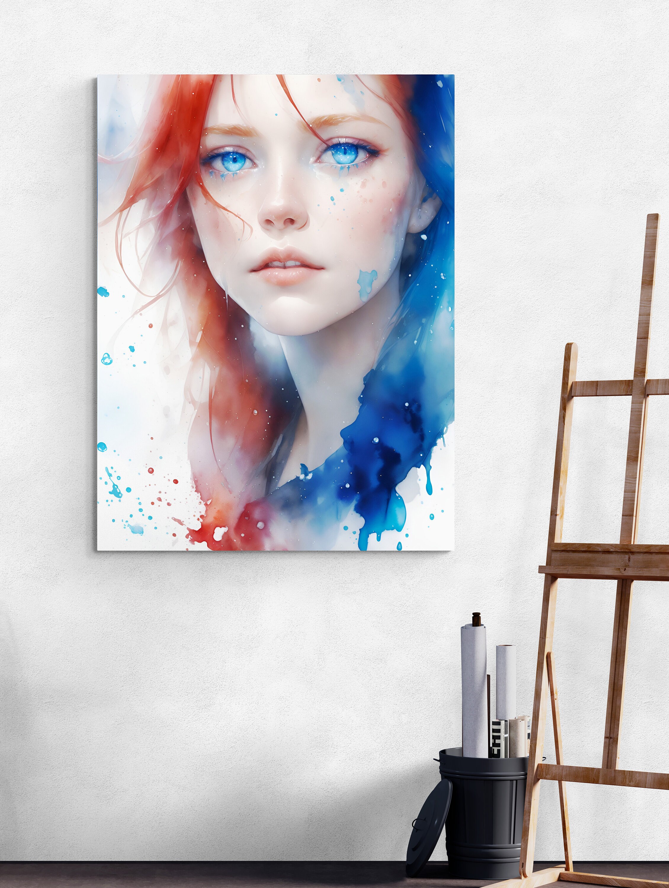 Girl With Blue Eyes and Orange Hair, Digital Art for Wallpaper for