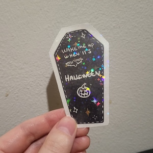 Halloween sticker coffin bats pumpkin holographic