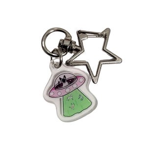 UFO Space Cat Acrylic Keychain - Tiny, cute, small Key chain