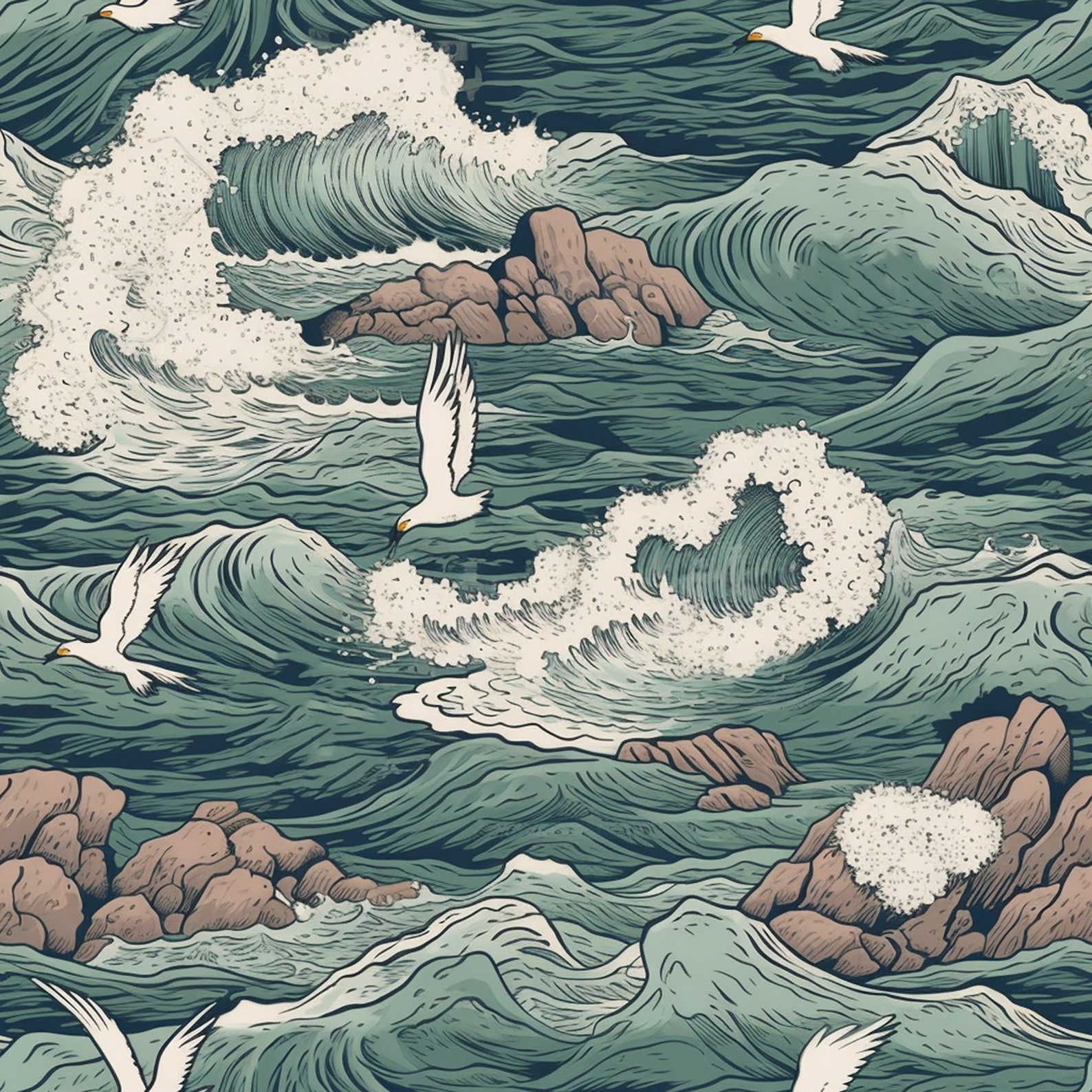 DIGITAL PAPER Crashing Waves Series 1 | Seamless Designs | Five Wave ...