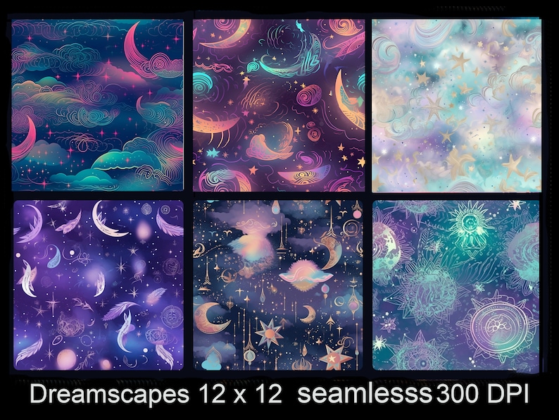 Dreamscape Seamless Digital Patterns of Stardust Astral Tones of Blues ...