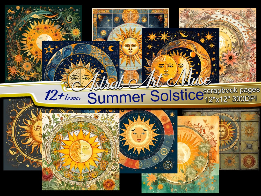 Buy SUMMER SOLSTICE Unique Sun Moon Stars Digital Paper Celestial ...