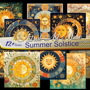 ZOMERZONNEWOND unieke Sun Moon Stars digitaal papier hemelse kosmische achtergrond Astral Sky Day and Night 12x12 ontwerp voor scrapbookingateliers.