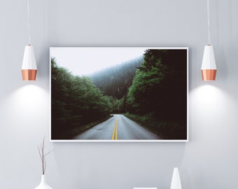 Misty Road Wall Art, Misty Forest Print, Road Print, Digital Download Wall Art Print, Printable Wall Art, Nature View Wall Art