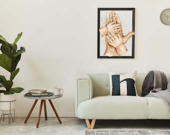 Father's Day Wall Art, Family Illustration Art, Kids Holding Dad's Hand Wall Art, Father Appreciation Wall Art, Father's Love Art, Dad Love