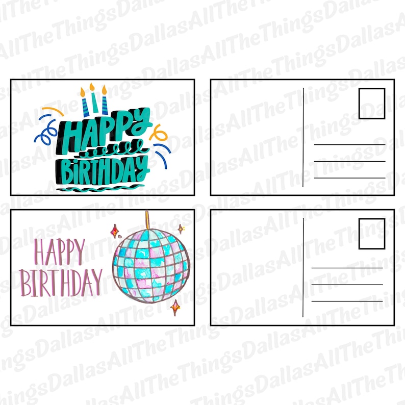Printable Birthday Postcards | Fun Designs (digital Download) - Etsy