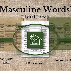 Masculine Words Digital Labels