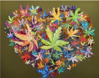 Original Pastel Painting | Pot Leaf Heart, Surreal Valentine's Art (12x9)