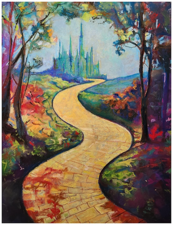 3/15 stretching yellow 1 絵画　28✕74.5　アート Yellow Brick Road Pastel Art Print | Signed Whimsical Oz Decor