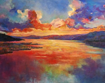 Pastel Print | Beautiful Sunrise Over the Water | Colorful Abstract Clouds | Coastal Art | Vibrant Landscape Wall Art