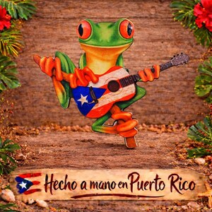 Coqui Magnet: Puerto Rican Souvenir, Guitar Player, Wooden Decor