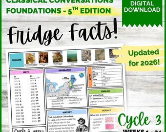 UPDATED Fridge Facts for Cycle 3 - Classical Conversations Foundations Memory Work - FAN FAVORITE!!!