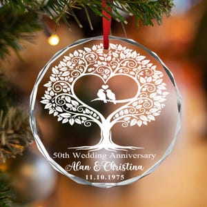 Personalized 50th Wedding Anniversary Crystal Ornament, Custom Couple Name & Date Keepsake, Golden Anniversary Gift, Engraved Ornament