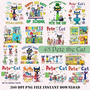 45 Lot de 45 images PNG pour tout le monde Pete le chat, Personnages, Livre pour enfants au format png, Livre de bibliothèque pour les enseignants de maternelle, Rentrée des classes