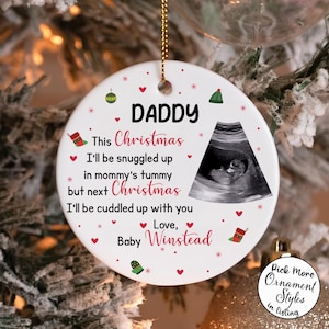 Decorazione natalizia per ecografia &quot;Daddy This Christmas&quot;, ricordo personalizzato del pancione, regalo di Natale per futuri genitori, decorazione natalizia per la rivelazione della gravidanza