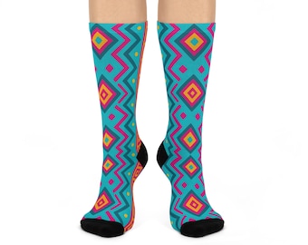 Colorful Patterned Crew Socks, Cushioned Fit