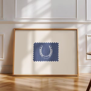 Rustic Horseshoe Digital Download Wall Art | Denim Patch Lucky Horseshoe Printable | Horizontal Print | Western Art Digital Download