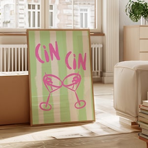 Cin Cin kunst aan de muur, happy hour digitale muurkunst, cocktailposter, Cheers-print, trendy decor barwagen, leuke keukenprint, Instant Download