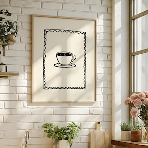 Coffee Cup Print | Cute Cafe Wall Art | Modern Kitchen Decor | Minimalist Coffee Lover Gift | Neutral Aesthetic Artwork | Digital Download