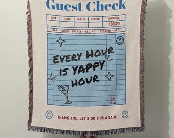 Yappy Hour Guest Check Throw Blanket | Jacquard Woven Cozy Blanket for Friends, Bachelorette Party