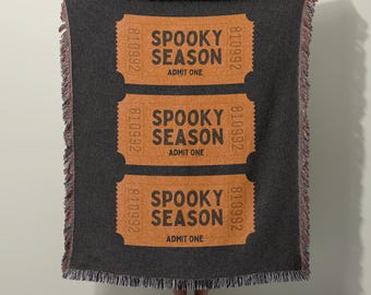 Halloween Throw Blanket, Spooky Ticket Jacquard, Fall Decor