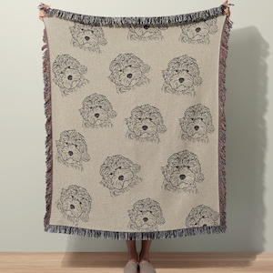 Couverture Jacquard Doodle, jeté tissé pour les amoureux des chiens, cadeau douillet, décoration intérieure neutre