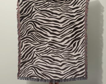 Zebra Print Throw Blanket | Neutral Animal Print Decor | Woven Safari Blanket | Modern Rustic Home Decor | Statement Throw