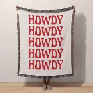 Howdy Throw Blanket, Western Jacquard Blanket, Cowboy Decor, Country Farmhouse Blanket, Western Gift, Retro Rodeo Blanket, YeeHaw Decor