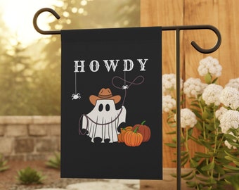 Western Howdy Halloween Garden Flag, Cowboy Ghost Banner