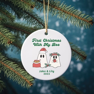 Personalized First Christmas with my Boo Ghost Couple Ornament - Custom Our First Christmas Ornament for Couples - Inclusive Options