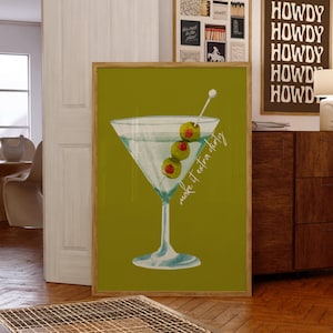 Dirty Martini Art Print | Make It Extra Dirty Digital Download | Koktajlowa sztuka ścienna | Plakat Olive Martini | Zabawna dekoracja baru do wydrukowania