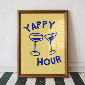 Yappy Hour-barkunst | Retro happy hour-bord | Leuke afdrukbare cocktail | Feestmuurkunst | Decoratie barwagen | Digitale download
