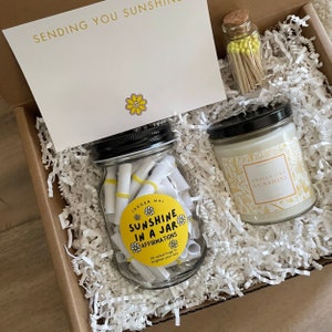 Sending You Sunshine Care Package | Affirmation Jar and Candle Gift Set  | Care Package for Best Friend | Positive Affirmations and Candle