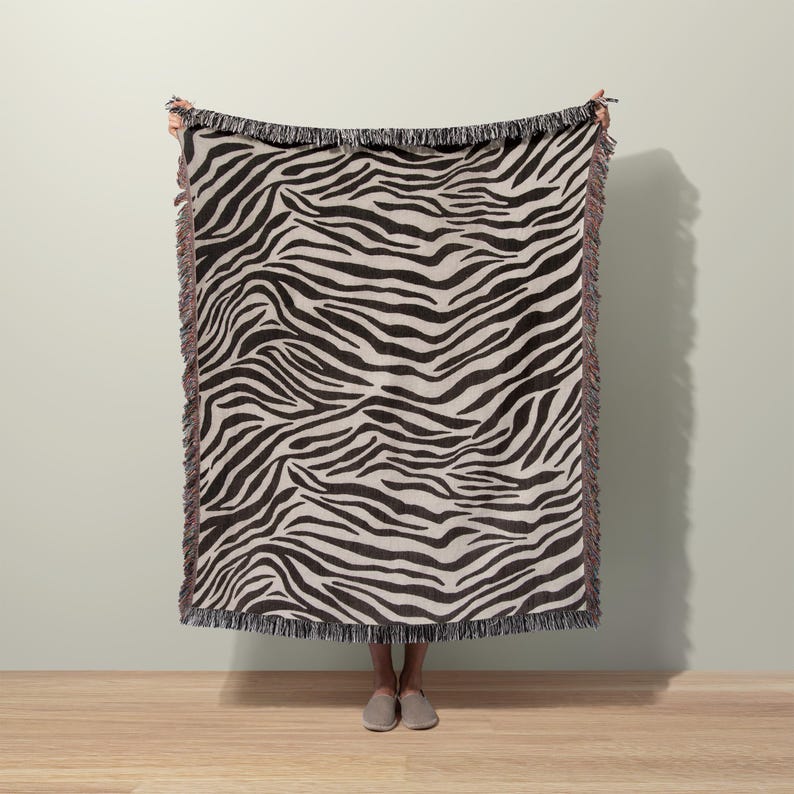 Manta con estampado de cebra / Decoración con estampado animal neutro / Manta safari tejida / Decoración rústica moderna para el hogar / Manta llamativa