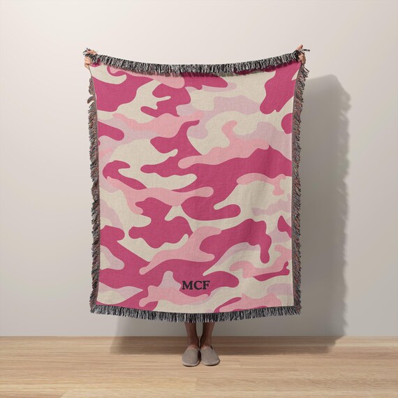 Custom Pink Camo Throw Blanket With Initials – Personalized