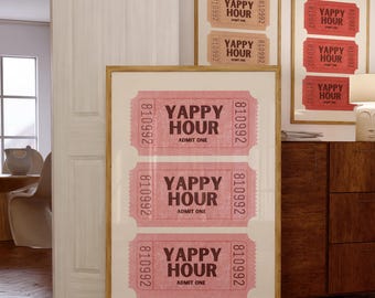 Yappy Hour Print, Happy Hour Bar Cart Wall Art Original Retro Cocktail Art by JaggerMai Printable Party Drink Sign, Instant Digital Download